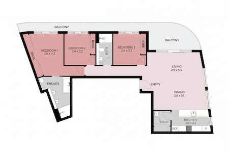 Professional apartment/unit floor plan designed for Canberra property listings