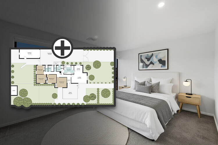 Real estate photography with a detailed floor plan for a house in Canberra