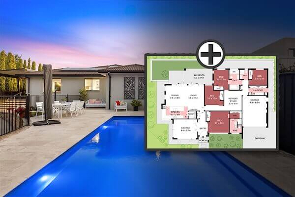 Twilight real estate photography with an accompanying floor plan for a Canberra property